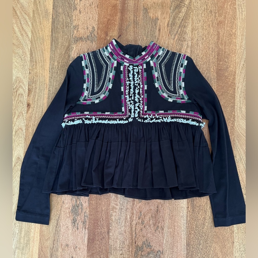 Isabel Marant Sachi Black Embroidered Crop Top FR38